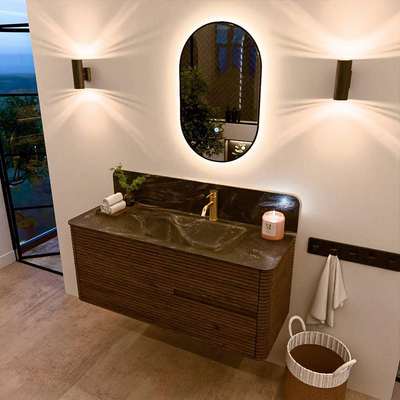 Mondiaz CIRO-DLUX Badkamermeubelset - 120x45x50cm - Solid surface wastafel Lava - 1 wasbak Rechts - 1 kraangat - 2 lades - Dusk