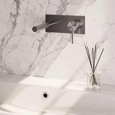 BRAUER Stripe Mitigeur lavabo encastrable - bec droit et plaque de recouvrement modèle A1 - couleur inox brossé PVD