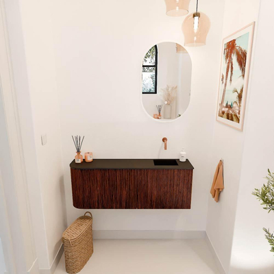 Mondiaz JOYA 111.6cm toiletmeubel - ronding links kleur Ruby - Wastafel FAYE positie Rechts Zonder kraangat kleur Urban.