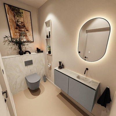 MONDIAZ TURE-DLUX Meuble toilette - 100cm - Smoke - EDEN - vasque Ostra - position droite - sans trou de robinet