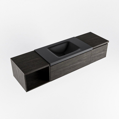 MONDIAZ BUKLA 160cm meuble de salle de bain avec module ouvert 40 gauche couleur Marron Foncé avec 2 tiroirs. Lavabo CLOUD centre 1 trou de robinet couleur Urban.