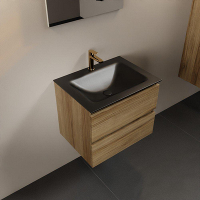 Mondiaz AIVY Ensemble de meuble - 60x45x50cm - 1 trou de robinet - 1 vasque Urban Solid surface - Centre - 2 tiroirs - avec miroir - Melamine Chai