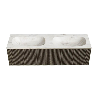 Mondiaz KURVE-DLUX Badkamermeubelset - 150x46x40cm - 2 lade - wastafel solid surface - dubbel - zonder kraangat - Shadow