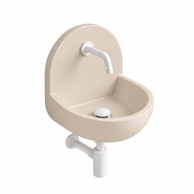 Saniclass Fuente fonteinset – halfrond – 46.5x35x43.2 cm – solid surface crème – mat witte kraan