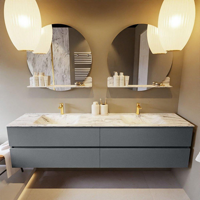 Mondiaz VICA-DLUX ensemble de meuble de salle de bain - 200cm - meuble sous-vasque plata - 4 tiroirs - lavabo encastré cloud double - 2 trous de robinet - version haute de 60cm - glace