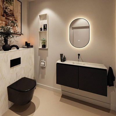 MONDIAZ TURE-DLUX Meuble de toilette 100cm Urban. EDEN lavabo Ostra position milieu. Sans trou de robinet.