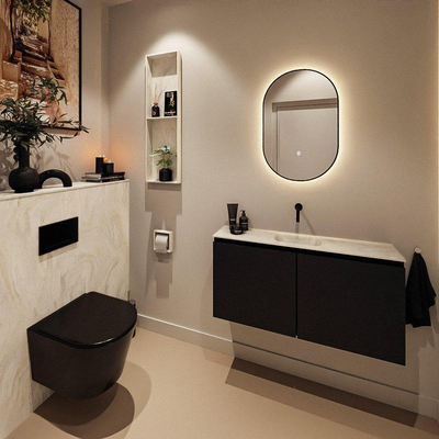 MONDIAZ TURE-DLUX Meuble toilette - 100cm - Urban - EDEN - vasque Ostra - position centrale - sans trou de robinet