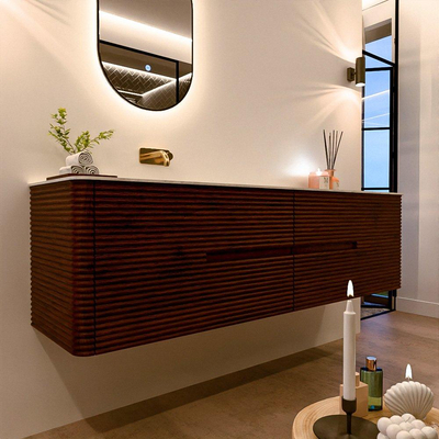 Mondiaz CIRO-DLUX Badkamermeubelset - 180x45x50cm - Solid surface wastafel Opalo - 1 wasbak Links - zonder kraangaten - 4 lades - Ruby