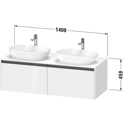 Duravit ketho 2 meuble sous lavabo avec plaque console et 2 tiroirs pour lavabo à gauche 140x55x45.9cm avec poignées anthracite graphite super mat