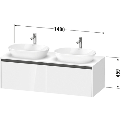 Duravit Ketho 2 wastafelonderbouwkast incl. consoleplaat met 2 laden voor dubbele waskommen 140x55x45.9cm met handgrepen antraciet hoogglans wit