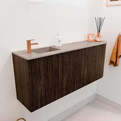 Mondiaz JOYA-DLUX 101.6cm toiletmeubel - ronding rechts kleur Walnut - Wastafel FAYE positie Links 1 kraangat kleur Saba.