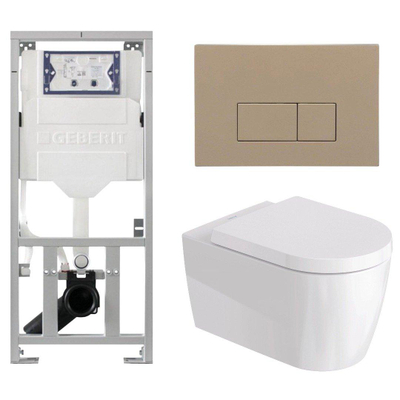 Duravit Me by Starck Ensemble WC – réservoir encastré avec mécanisme de chasse UP320 – abattant à fermeture ralentie (soft-close) – plaque de commande en plastique taupe – boutons rectangulaires – taupe