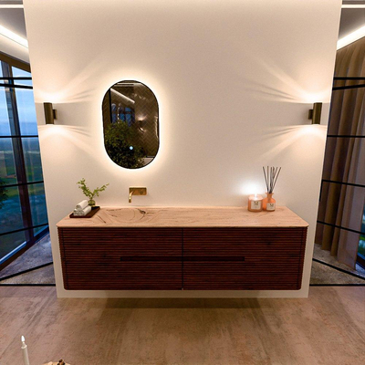 Mondiaz CIRO-DLUX Badkamermeubelset - 180x45x50cm - Solid surface wastafel Arena - 1 wasbak Links - zonder kraangaten - 4 lades - Ruby