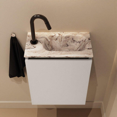 MONDIAZ TURE-DLUX Meuble toilette - 40cm - Linen - EDEN - vasque Glace - position droite - 1 trou de robinet