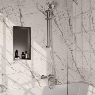 BRAUER Stripe Mitigeur thermostatique de douche - SET 02 - apparent - barre coulissante - douchette 3 positions - flexible de douche - finition PVD brossée couleur inox