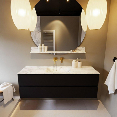 Mondiaz VICA-DLUX Ensemble de meuble de salle de bain - 150cm - meuble sous-vasque urban - 2 tiroirs - lavabo encastré cloud milieu - sans trous de robinet - version haute de 60cm - glace