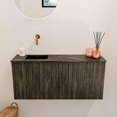 Mondiaz JOYA-DLUX 90cm meuble de salle de bains - couleur Shadow - Vasque FAYE position Gauche Sans trou de robinet couleur Lava.