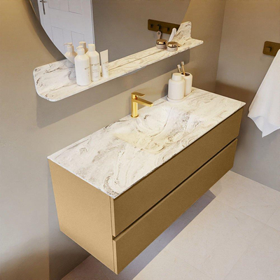 Mondiaz VICA-DLUX ensemble de meuble de salle de bain - 120cm - meuble sous-vasque oro - 2 tiroirs - lavabo encastré cloud milieu - 1 trou de robinet - version haute de 60cm - glace