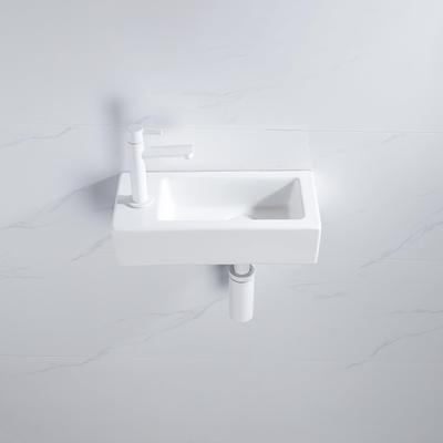 FugaFlow Efficiente Ensemble fontaine Pietra - 37,5x18,5x9cm - céramique - trou de robinet à gauche - robinet de fontaine mat blanc - bouchon de vidange - siphon abaissé - Mat blanc