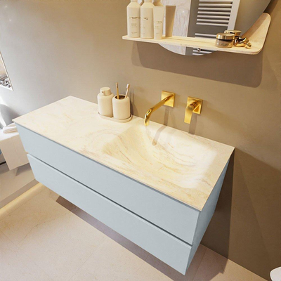 Mondiaz VICA-DLUX ensemble de meuble de salle de bain - 120cm - meuble sous-vasque argile - 2 tiroirs - lavabo encastré nuage droite - sans trous de robinet - version haute 60cm - ostra