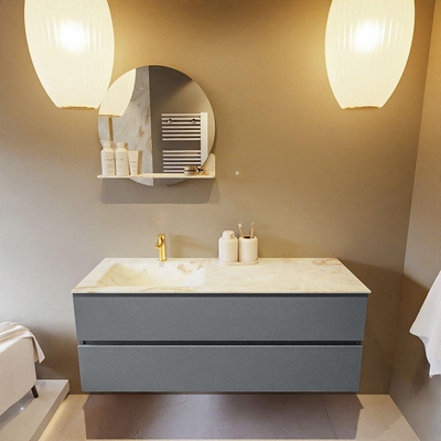 Mondiaz VICA-DLUX ensemble de meuble de salle de bain - 130cm - meuble sous-vasque plata - 2 tiroirs - lavabo encastré cloud gauche - 1 trou de robinet - version haute de 60cm - frape