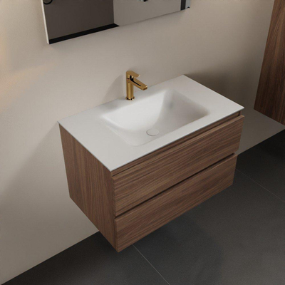 Mondiaz AIVY Ensemble de meuble - 80x45x50cm - 1 trou de robinet - 1 vasque Talc Solid surface - Centre - 2 tiroirs - avec miroir - Melamine Mocha
