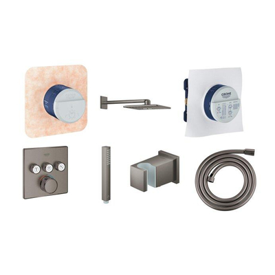 GROHE SmartControl Set de douche encastrable - robinet melangeur - douche rectangulaire 31cm - 2 voies - douchette stick - robinet melangeur - flexible 175cm - brushed Hard graphite brossé (anthracite)
