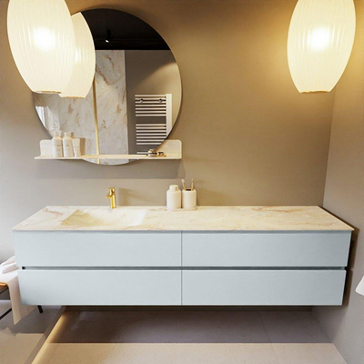 Mondiaz VICA-DLUX ensemble de meuble de salle de bain - 200cm - meuble sous-vasque argile - 4 tiroirs - lavabo encastré nuage gauche - 1 trou de robinet - version haute de 60cm - frape