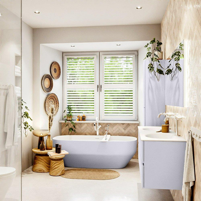 Mondiaz VICA Ensemble meuble de salle de bains - 140cm - cale - 2 tiroirs - Lavabo MOON - double 2 trous de robinet - couleur talc - version XL 60cm de hauteur