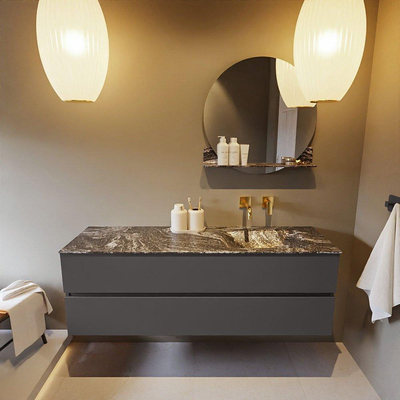 Mondiaz VICA-DLUX Ensemble de meuble de salle de bain - 150cm - meuble sous-vasque gris foncé - 2 tiroirs - lavabo encastré cloud droite - sans trous de robinet - version haute de 60cm - lave