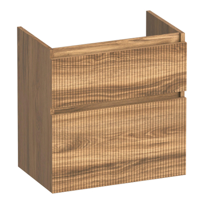 BRAUER Delight Wavy wastafelonderkast ondiep 60 2 softclose lades - greeploos - 1 sifon uitsparing - Honey