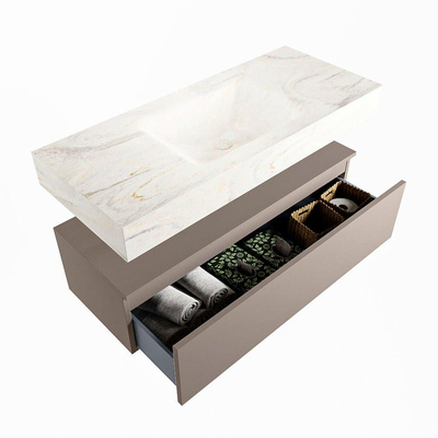 Mondiaz ALAN-DLUX Ensemble de meuble - 110cm - meuble Smoke mat - 1 tiroir - Lavabo Cloud Ostra suspendu - vasque Centre - 1 trou de robinet