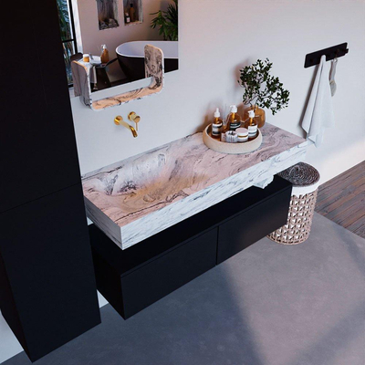 Mondiaz ALAN-DLUX Ensemble de meuble - 120cm - meuble Urban mat - 2 tiroirs - Lavabo Cloud Glace suspendu - vasque Gauche - 0 trous de robinet