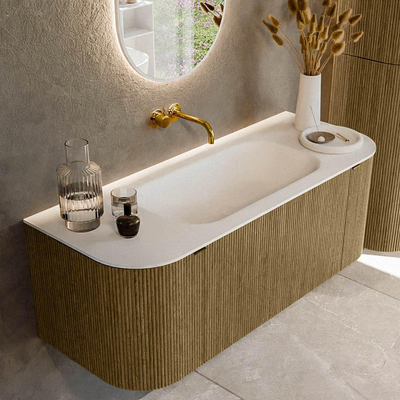 Mondiaz KURVE Ensemble de meuble salle de bain - 120x46x40cm - 1 tiroir - 2 portes - lavabo en solid surface - milieu - sans trou de robinet - Dusk
