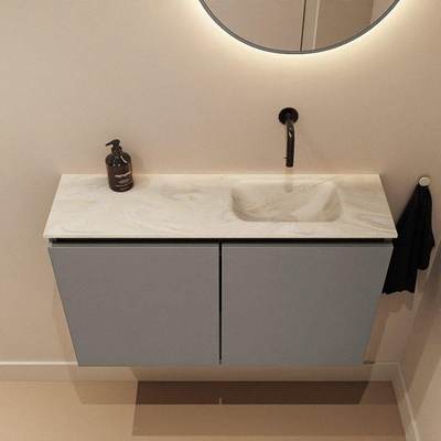 MONDIAZ TURE-DLUX Meuble WC 80 cm Smoke. EDEN lavabo Ostra position à droite. Sans trou de robinet.