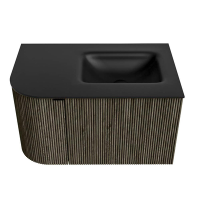 Mondiaz KURVE Badkamermeubelset - 75x46x40cm - 1 lade - 1 deur - wastafel solid surface - rechts - 1 kraangat - Shadow