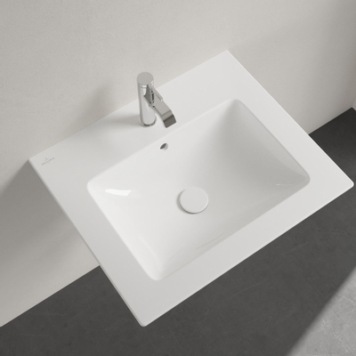 Villeroy & Boch venticello wastafel - 600x500mm - met overloop - geslepen onderkant - 3 kraangaten middelste open - White Alpine (glans wit)