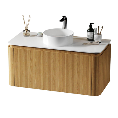 Saniclass Terra Meuble sous lavabo - 100cm - 2 tiroirs - coins arrondis - sandwood (Chêne clair)