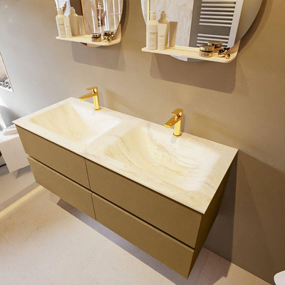 Mondiaz VICA-DLUX ensemble de meuble de salle de bain - 120cm - meuble sous-vasque oro - 4 tiroirs - lavabo encastré cloud double - 2 trous de robinet - miroir modèle spot - version XL 60cm de haut - ostra