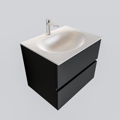 ENSEMBLE DE MEUBLE MONDIAZ VICA - 60cm - 2 tiroirs - lavabo Moon central - 1 trou de robinet - solid surface gris foncé