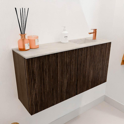 Mondiaz JOYA-DLUX 80cm toiletmeubel - kleur Walnut - Wastafel FAYE positie Rechts 1 kraangat kleur Ostra.