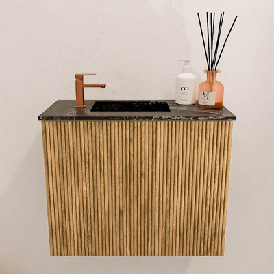 Mondiaz JOYA-DLUX 50cm toiletmeubel - kleur Oak - Wastafel FAYE positie Links 1 kraangat kleur Lava.