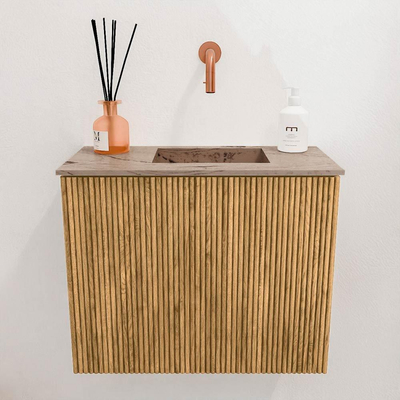 Mondiaz JOYA-DLUX 50cm toiletmeubel - kleur Oak - Wastafel FAYE positie Rechts Zonder kraangat kleur Arena.