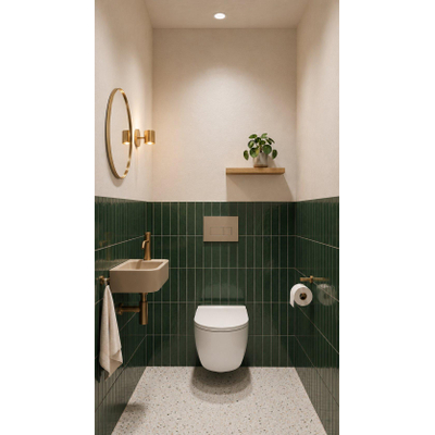 QeramiQ Dely Ensemble WC - 36.3x51.7cm - sortie profonde - sans bride - réservoir encastré Geberit UP320 - abattant WC softclose 35 mm - plaque de commande beige - boutons rectangulaires - blanc brillant