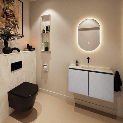 MONDIAZ TURE-DLUX Meuble WC 80 cm Plata. EDEN lavabo Ostra position centrale. Sans trou de robinet.