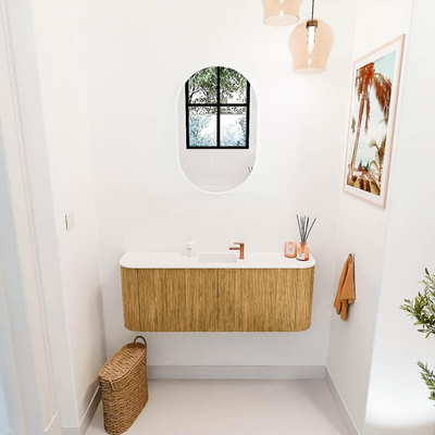 Mondiaz JOYA 113.2cm toiletmeubel - ronding links en rechts kleur Oak - Wastafel FAYE positie Midden 1 kraangat kleur Talc.