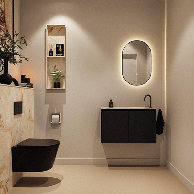 MONDIAZ TURE-DLUX meuble WC 80 cm Urban. EDEN lavabo Frappe position droite. Avec 1 trou de robinet.