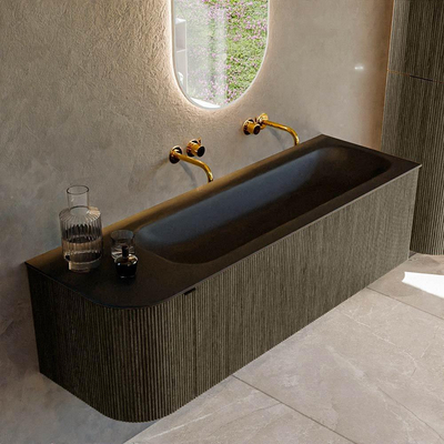 Mondiaz KURVE Ensemble de meuble de salle de bains - 145x46x40cm - 1 tiroir - 1 porte - vasque solid surface - droite - sans trou de robinet - Shadow