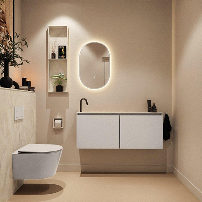 MONDIAZ TURE-DLUX Meuble toilette - 120cm - Linen - EDEN - vasque Ostra - position gauche - 1 trou de robinet