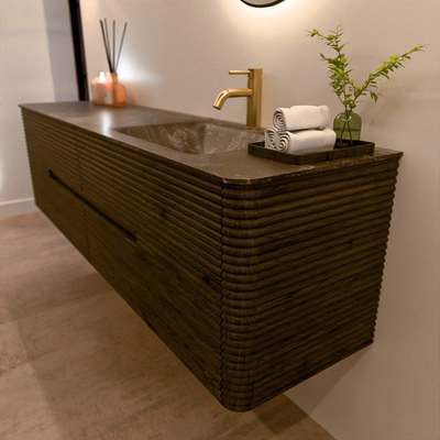 Mondiaz CIRO-DLUX Badkamermeubelset - 180x45x50cm - Solid surface wastafel Lava - 1 wasbak Rechts - 1 kraangat - 4 lades - Shadow
